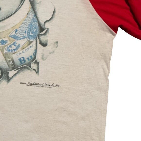Vintage 80s Budweiser Beer Breakthrough Raglan Tee Shirt - Picture 4 of 8